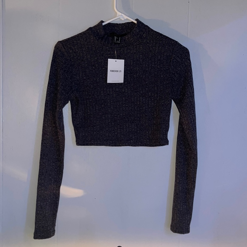 Gray long sleeved Forever 21 crop top(NEW)
